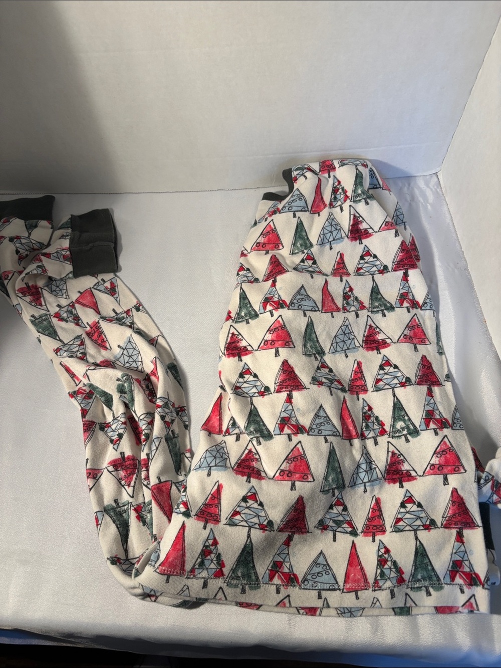 Burt's Bees Cream Holiday Tree Print Pajama Bottoms in Red & Green